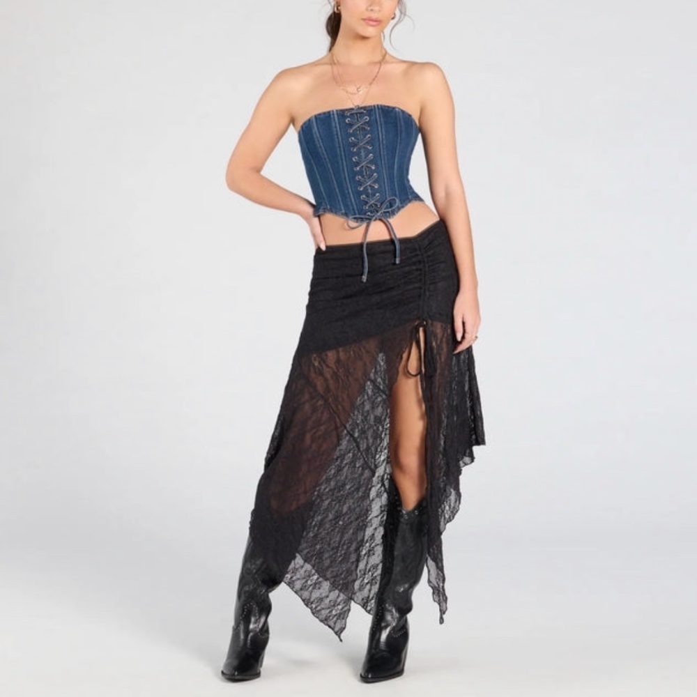 Breezy Boho Sheer Lace Asymmetric Maxi Skirt - Windsor